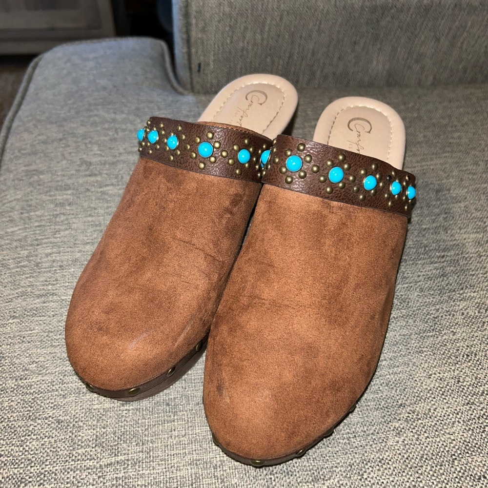 Cato turquoise clog heels